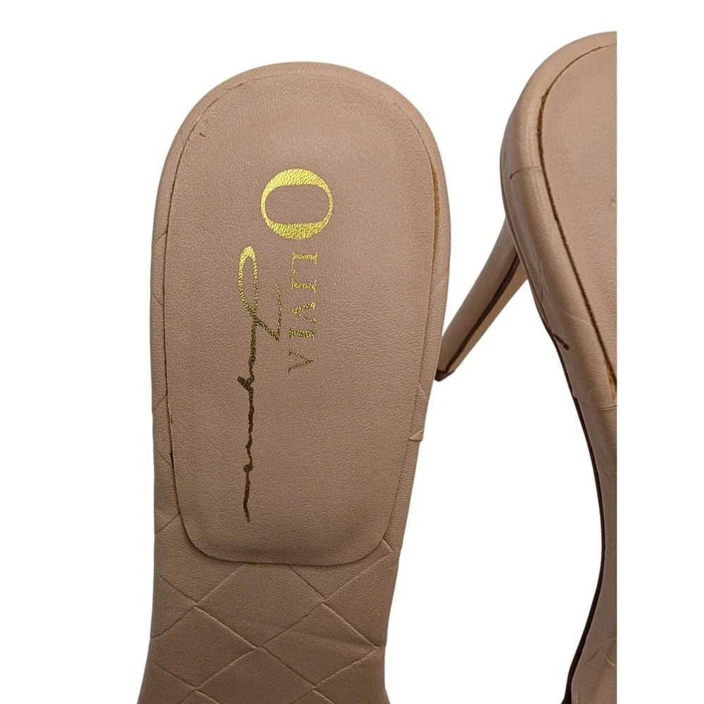 Oliviia Fargiano Women's Nude Woven Slide Heels Square Toe Stiletto‎ Size 7